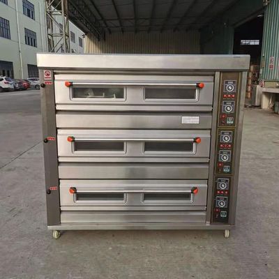 Raw Material Flour 3 Decks 9 Trays Gas Bakery Deck Oven 1760*890*1770mm for Food Shop