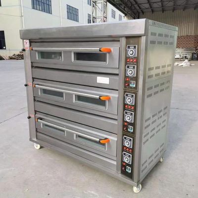 Raw Material Flour 3 Decks 9 Trays Gas Bakery Deck Oven 1760*890*1770mm for Food Shop