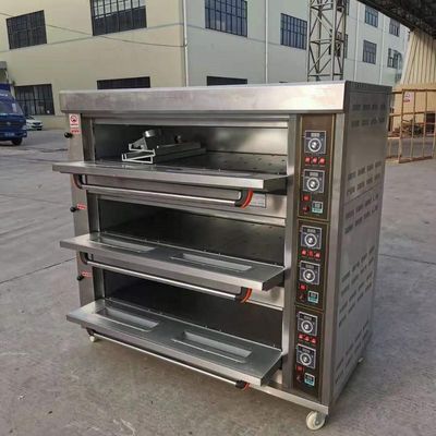 Raw Material Flour 3 Decks 9 Trays Gas Bakery Deck Oven 1760*890*1770mm for Food Shop