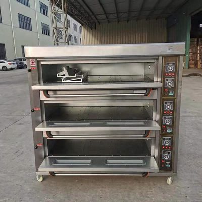 Raw Material Flour 3 Decks 9 Trays Gas Bakery Deck Oven 1760*890*1770mm for Food Shop