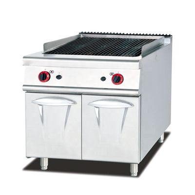 Commercial Gas Lava Stone Grill with Cabinet and Flame Safety Device in Sliver