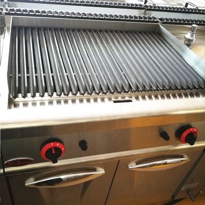 Commercial Gas Lava Stone Grill with Cabinet and Flame Safety Device in Sliver