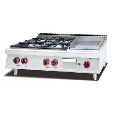 Freestanding Commercial Food Preparation Stove with 4 Burner and Storage Cabinet