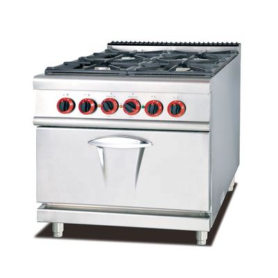 Freestanding Commercial Food Preparation Stove with 4 Burner and Storage Cabinet