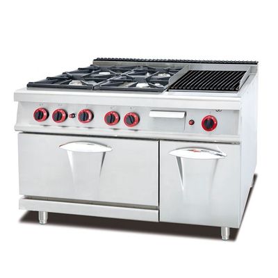 Freestanding Commercial Food Preparation Stove with 4 Burner and Storage Cabinet